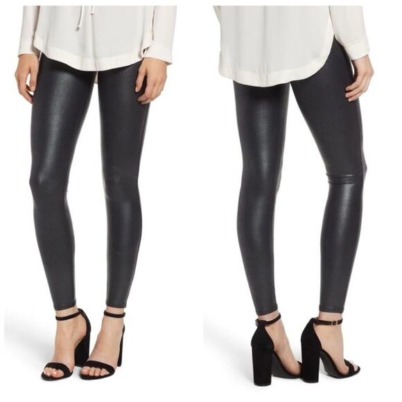 Spanx Power Waistband Faux Leather Pebble Leggings Size Large - Picture 5 of 12